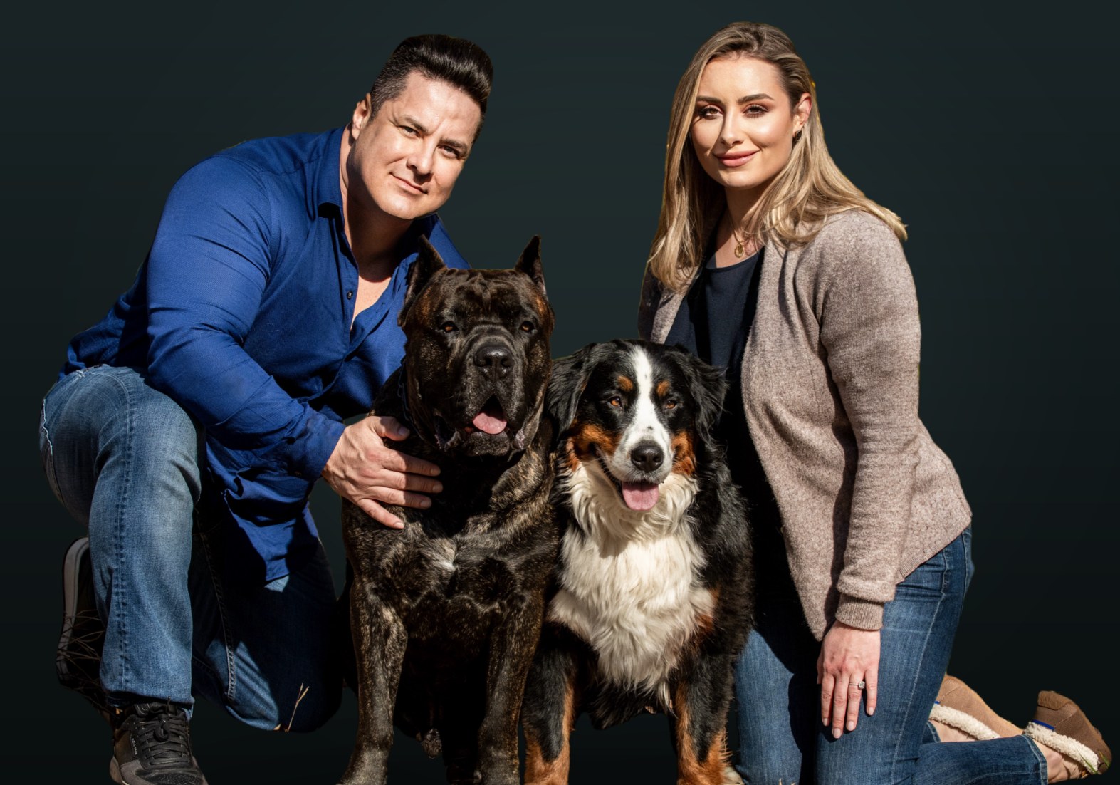 Rick and Colleen Leyba, co-founders of JobStorm AI, with their two dogs